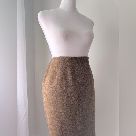 Vintage ‘90s Jones New York Brown Textured Wool Blend Knee Length Pencil Skirt - Picture 5 of 8